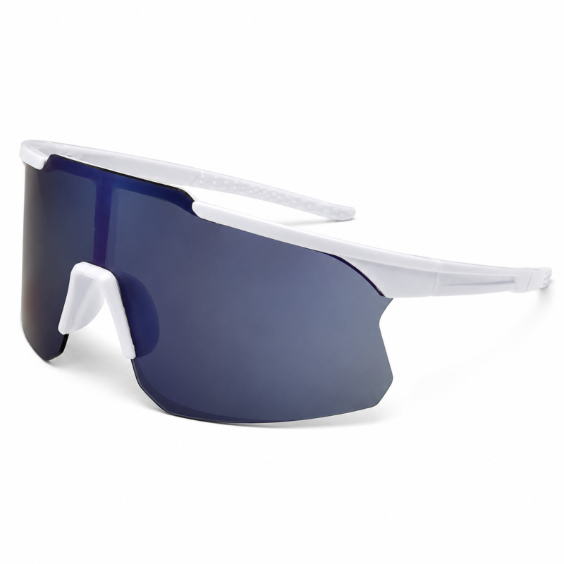 White semi-rimless sports sunglasses with UV380 resin lenses and PC frame for cycling and outdoor wear