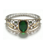 Ammolite guifei oval bangle bracelet on wrist, filigree 925 sterling silver plated setting with green ammolite cabochon